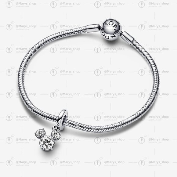Pandora Disney Mickey Mouse Sparkling Head Silhouette Dangle Charm - Picture 3 of 5